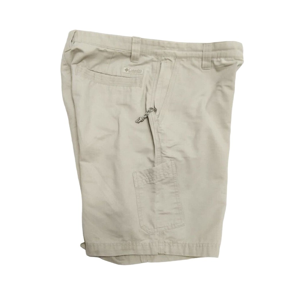 Columbia Mens Size 34 Reg Fit Khaki Tan Outdoor Hiking Shorts Side Zip Pocket